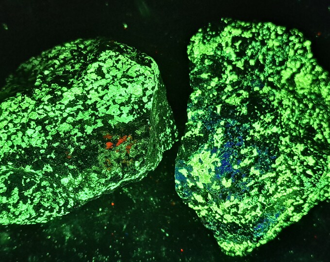 Lot of 2x Shortwave SW Ultraviolet Fluorescent Willemite w/ Minor Hardystonite & Calcite Franklin Mine New Jersey UV Rock Mineral