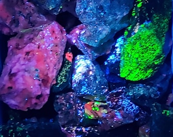 1 to 5 lb+ Lots - Longwave LED (Convoy) UV Fluorescent Rocks Minerals - Franklin Sterling Hill NJ - Willemite Sphalerite Calcite Zincite