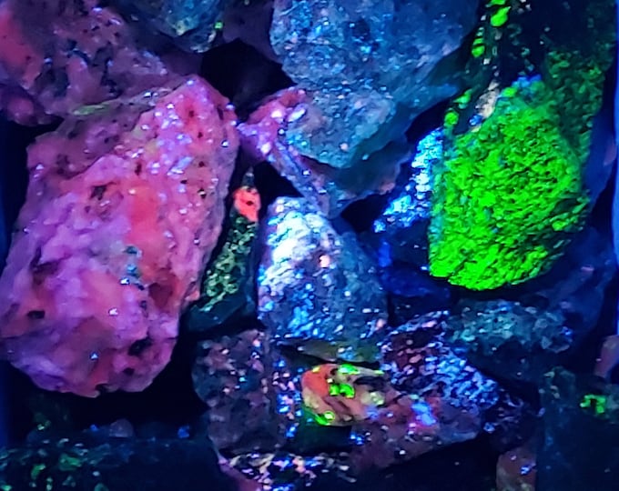 1 to 5 lb+ Lots - Longwave LED (Convoy) UV Fluorescent Rocks Minerals - Franklin Sterling Hill NJ - Willemite Sphalerite Calcite Zincite