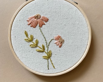 Pink Wild Flowers Floral Embroidery Hoop Wall Art for Nursery
