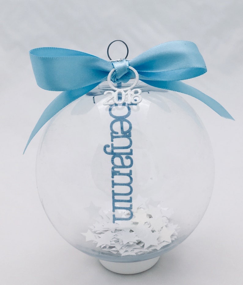silver baby's first christmas ornament personalized