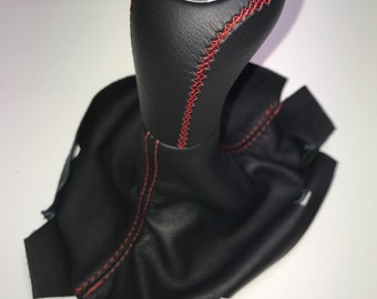 Gear Shift Knob + Boot FITS Mercedes Benz E-Class W204 C63 W207 A207 W212 X204 AT, Black Genuine leather Red stitches