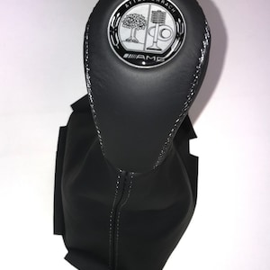 Gear Shift Knob + Boot FITS Mercedes Benz E-Class W211 W219 AT, Black Genuine leather AMG label Gray stitching