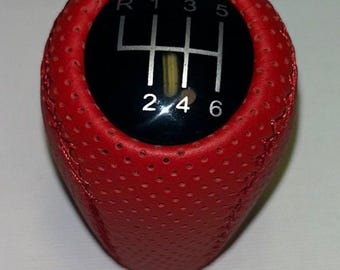 Manual transmission Mazda Shift knob fitd FOR Mazda3-6 ,MIATA MX5, MX6, 6 speed  RED perforated genuine leather