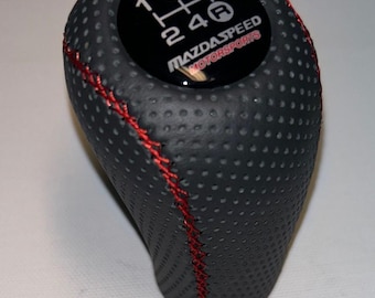 Manual transmission Mazda Shift knob fitd FOR Mazda3-6 ,MIATA MX5, MX6, 5 speed  dark BLACK perforated genuine leather