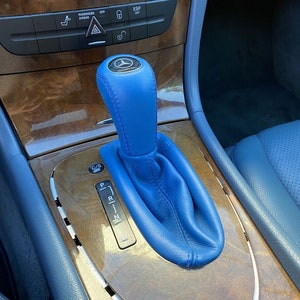 Växelspaksknopp + Damask PASSAR Mercedes Benz E-Klass W211 W219 AT, Äkta läder