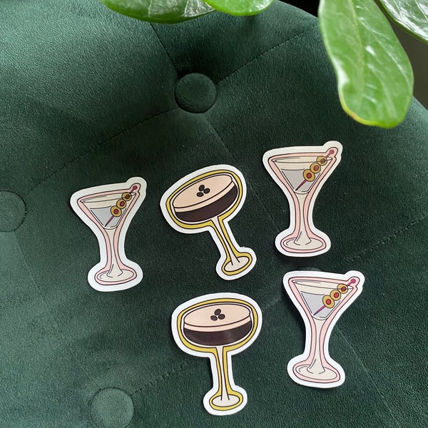 Cocktail Stickers Espresso Martini Sticker Gin Martini Sticker Olive Martini Stickers Alcohol Stickers Drink Stickers 21st Birthday Stickers