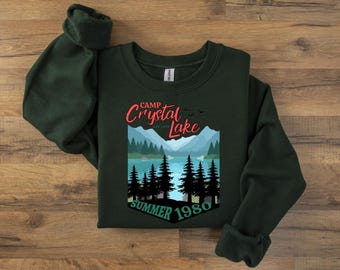 Camp Crystal Lake Retro Sweatshirt Friday The 13th Jason Voorhees Horror Movie Shirt, Scary Movie Halloween Sweater, Vintage 80s Sweat Shirt