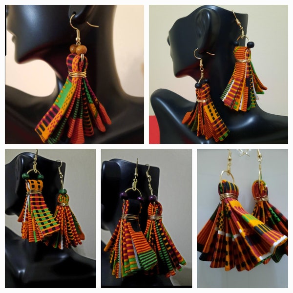 Kente fan earrings, African designed, small fan shaped earrings,  juneteenth,  black history, wearable art, short earrings,