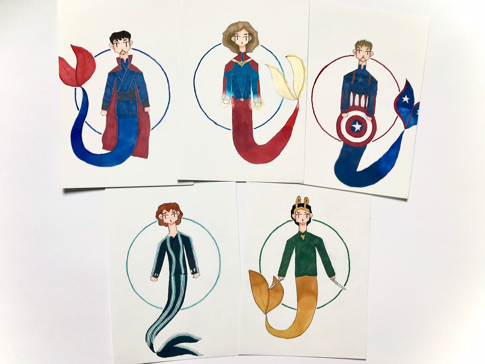 Marvel Mermaid Prints Hand Drawn MCU Mermay Drawings | Etsy