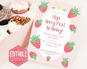 Berry First Birthday | Editable | Invitation | Printable | Template