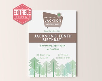 National Park Birthday | Editable | Invitation | Printable | Template