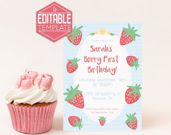 Berry First Birthday | Editable | Invitation | Printable | Template