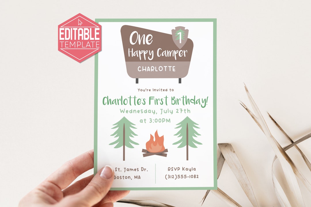 One Happy Camper Editable Invitation Printable Template - Etsy
