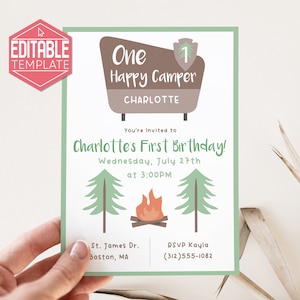 One Happy Camper | Editable | Invitation | Printable | Template