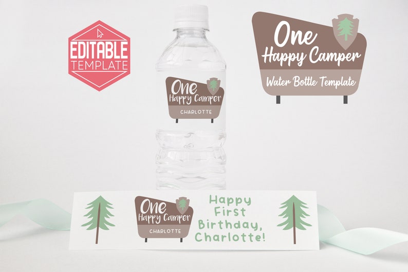 One Happy Camper Water Bottle Label Editable Printable - Etsy