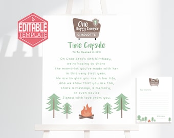 One Happy Camper | Time Capsule | Editable | Printable | Template