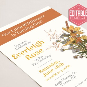 Wildflower Birthday Editable Invitation Printable Template image 1