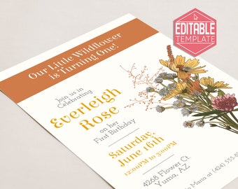 Wildflower Birthday | Editable | Invitation | Printable | Template