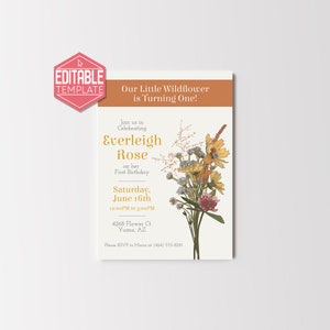 Wildflower Birthday Editable Invitation Printable Template image 4