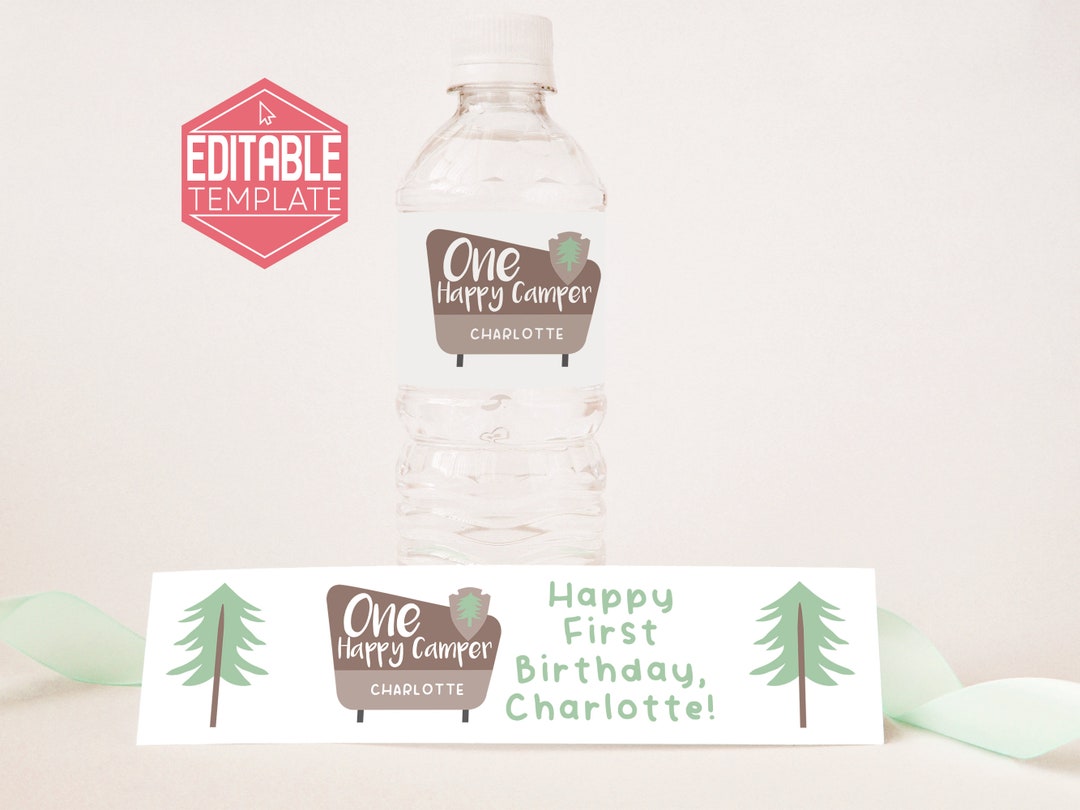 One Happy Camper Water Bottle Label Editable Printable Template - Etsy