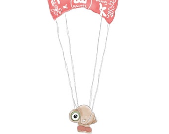 Marcel Tootsie Pop Parachute  - Marcel the Shell Art Print - Matted and Signed -