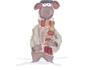 Muppet Christmas Carol original art print - MATTED  - Rizzo the Rat watercolor Muppet Christmas Carol  ‘Light the lamp, not the rat!”