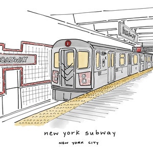New York Subway Art Print - Manhattan Painting -  New York Art - Broadway station Illustration -  New York Artwork