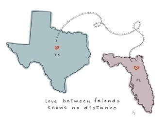 Custom friendship map - long distance friendship gift -friendship state art - long distance sisters - sister gift - long distance art print