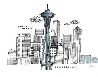 Space Needle Art Prints - Seattle Painting -  Seattle - Seattle Space Needle Illustration - Space Needle Artwork