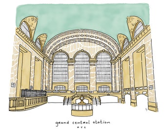 Grand Central Station Art Print - Manhattan Painting -  New York Art - grand Central Illustration -  New York Landmark
