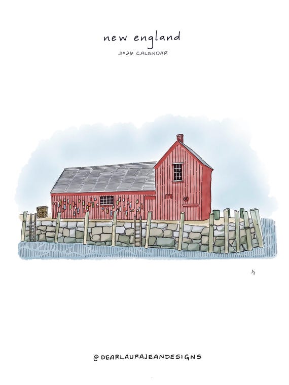 2026 New England Calendar -  Illustrated Mini Wall Calendar - 2026 Artisan Calendar