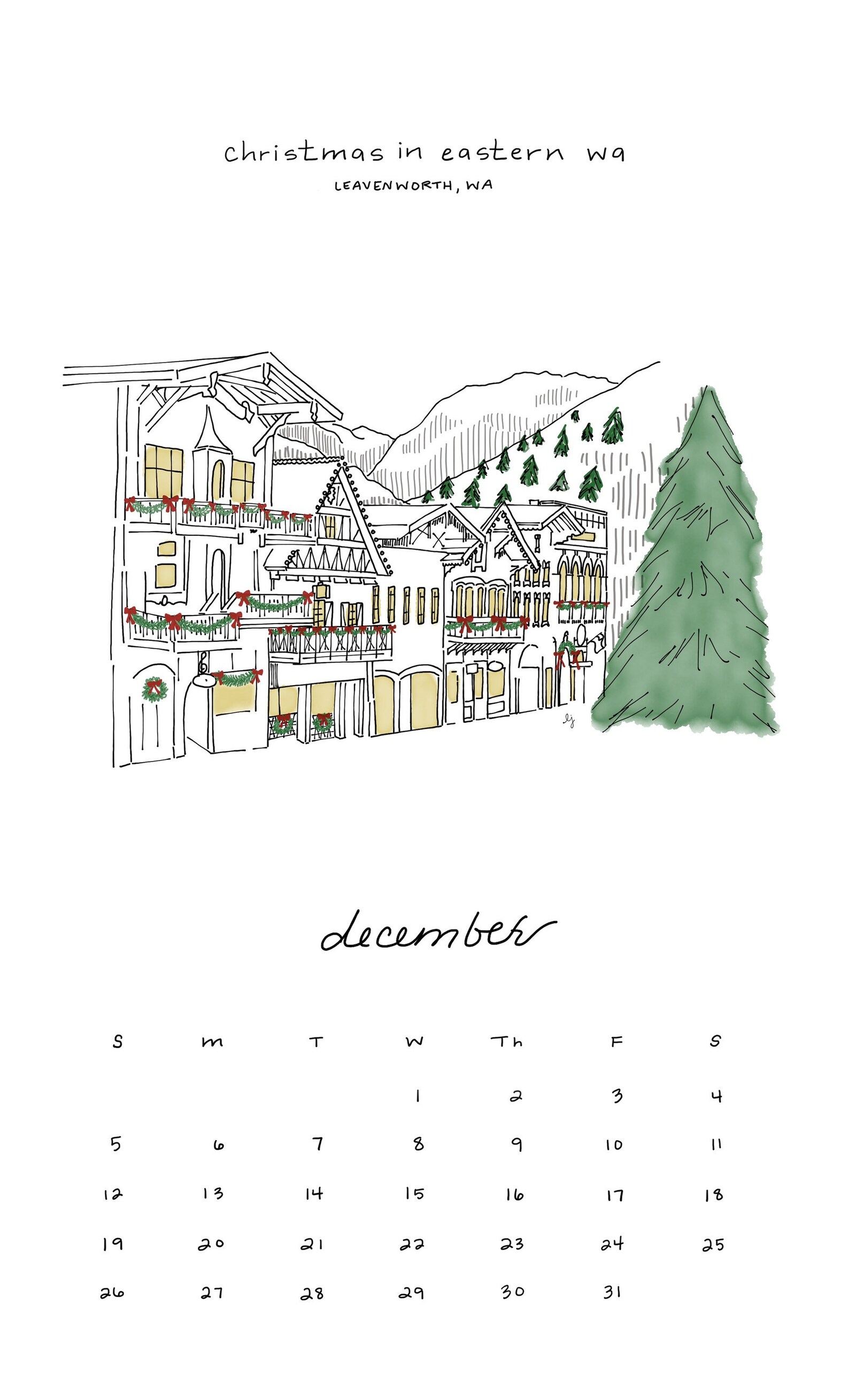 2021 Washington State Calendar Washington Illustrated Wall Etsy