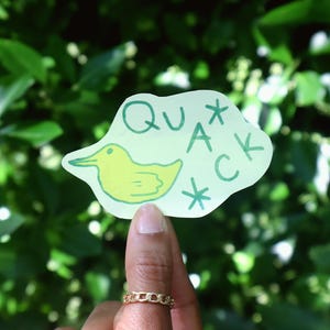 Playful Duck &quot;QUACK&quot; Vinyl Sticker – Glossy, Fun & Bold Sticker for Water Bottles, Journals, Gifting. Water Resistant