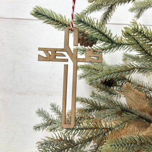 Wooden Jesus Cross Ornament, Christmas Ornament, Christian Christmas Tree Decor,  Small Baptism Gift, Confirmation Gift Idea, Christmas Tree