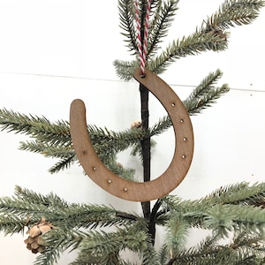 Ornement de fer à cheval, ornement de chaussure de cheval en bois, fer à cheval chanceux, ornements occidentaux, ornement de pays, ornements et cadeaux de Noel de cowboy