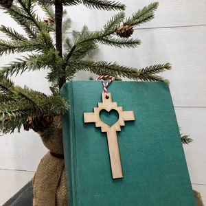 Wooden Cross Ornament, Christmas Ornaments, Christian Christmas Tree Decor,  Cross with Heart Ornament, Confirmation Gifts, Christmas Tree