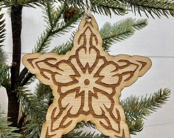Ornements de Noel d'étoile en bois, ornement en bois normal, arbre de Noel, décor de maison de vacances, bourreau de stockage, cadeaux organiques, cadeau d'enseignant
