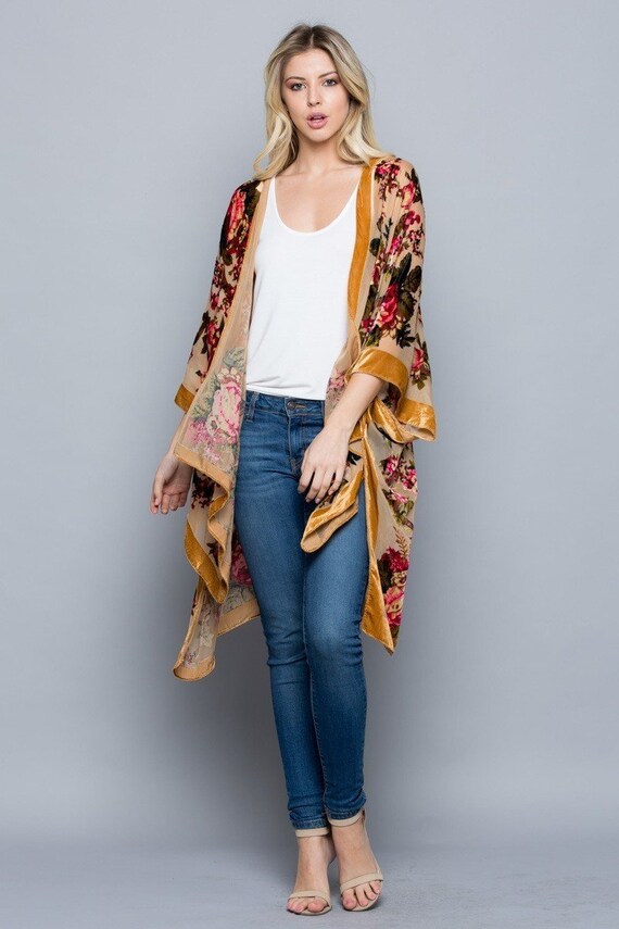 Best Selling Kimono Jacket Velvet Burnout Floral Lightweight