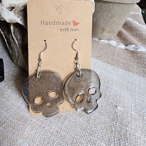 Black Glitter Skull Dangle Earring Halloween Hypoallergenic