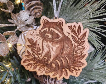 Adorno navideño de panda de la basura con mapache para el hogar o el coche, estilo rústico