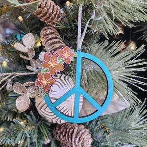 Floral Peace Sign Christmas Ornament for Home or Car