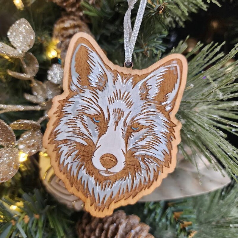 Furry arctic fox ornament