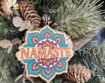 Ręcznie malowana ozdoba mandala Namaste – świąteczne dekoracje jogi