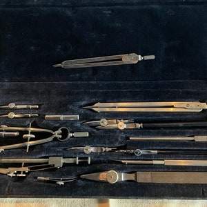 Vintage 1950's "Reforni Legruna" RPS & Set ofDrafting Tools Leather Case