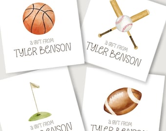 Personalized Sports Calling Card, Boy Enclosure Card, Square Gift Tag