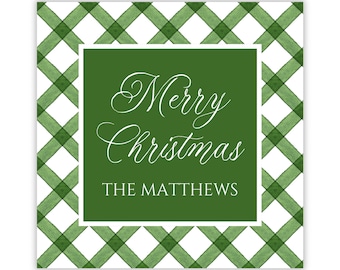 Personalized Green Plaid Christmas Gift Tags | Family Holiday