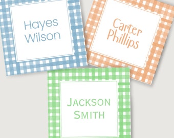 Watercolor Gingham Calling Card, Kids Enclosure Card, Square Gift Tag
