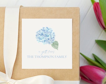 Personalized Hydrangea Calling Card, Girl Enclosure Card, Square Gift Tag