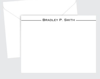 Personalized Stationary Simple Name, Flat Notecard Set, Mens Monogram Stationary